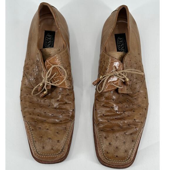 Fennix Dress Shoes Mens 11.5 Tan Ostrich Textured Alligator Leather Luxury Italy - Picture 3 of 11